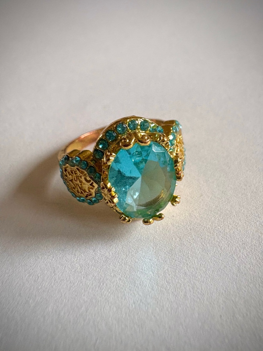 Gold-Tone Blue Oval Gem Statement Ring